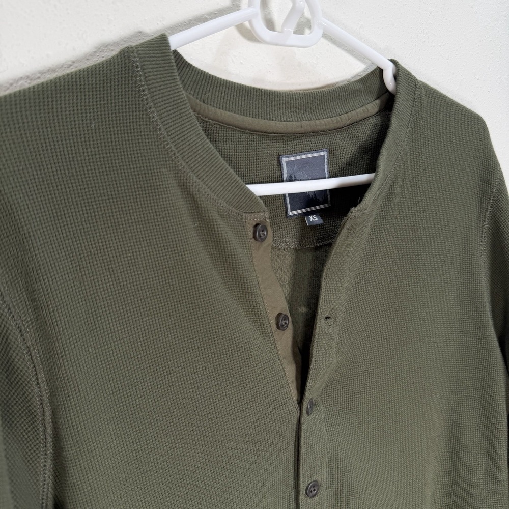 PLADRA Shirt Men's Elko Henley Forest Green Waffle Knit Size XS Cabincore Basic